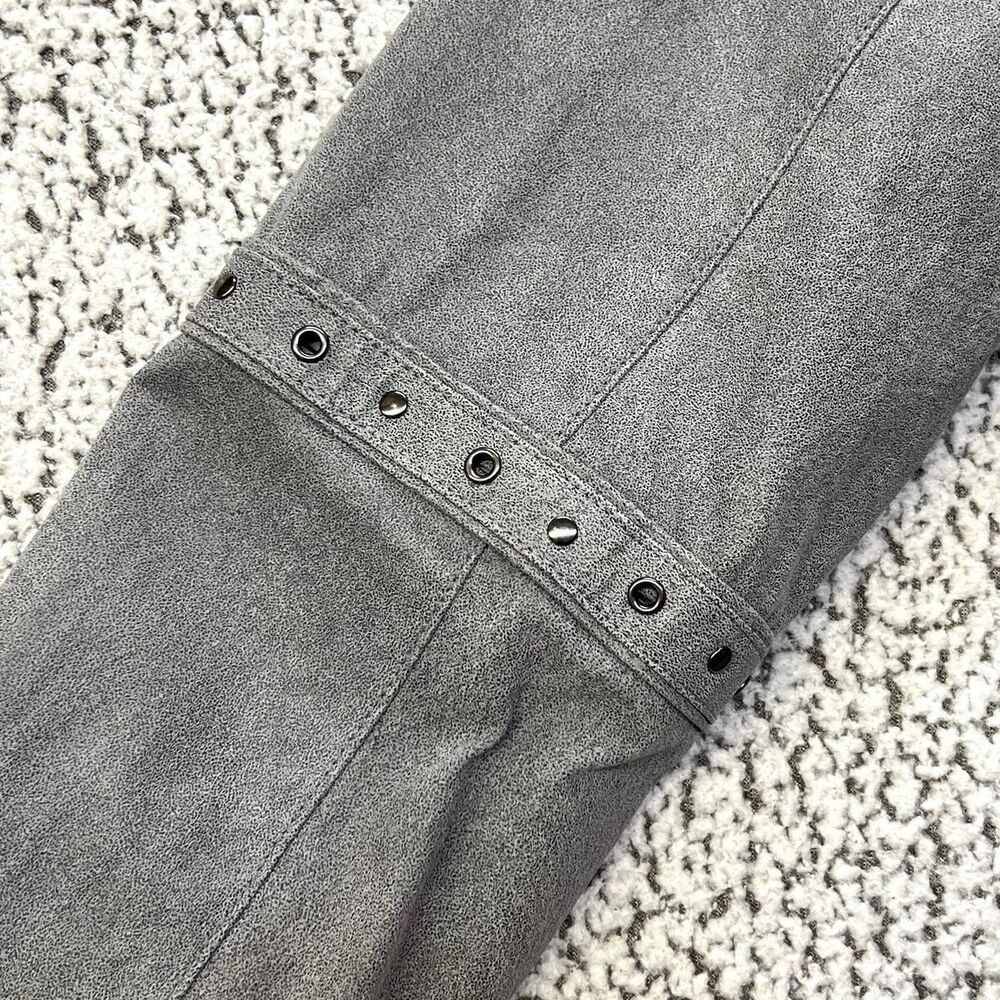 Bradley Bayou Genuine Suede Leather Jacket Womens XL Gray Studded Button Front - Picture 10 of 16